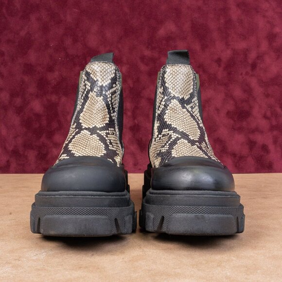 Ganni Women Chelsea Platform Cleated Lug Snake Print Leather Boots Sz 6US EUR37 - Picture 3 of 8
